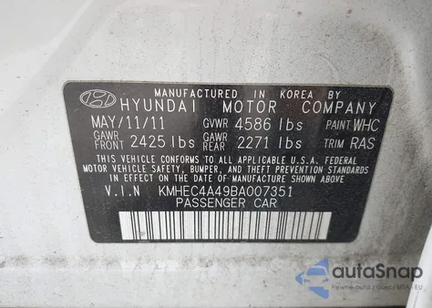 2011 Hyundai Sonata Hybrid from USA, damaged, VIN KMHEC4A49BA007351